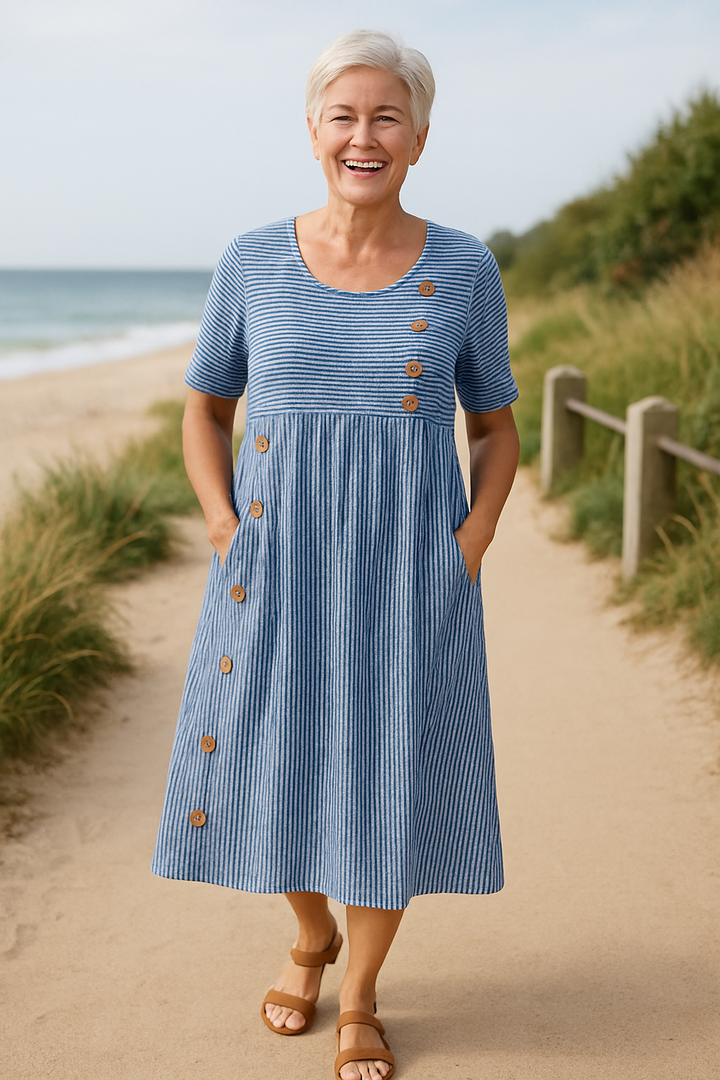 Amber | Striped Midi Dress – Effortless Comfort, Everyday Confidence