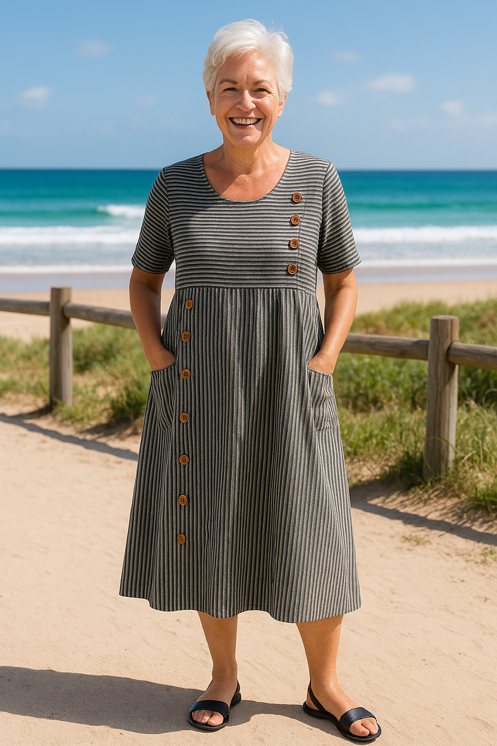 Amber | Striped Midi Dress – Effortless Comfort, Everyday Confidence