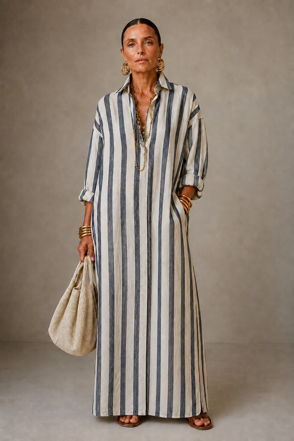 Nola – Striped Collared Maxi Dress
