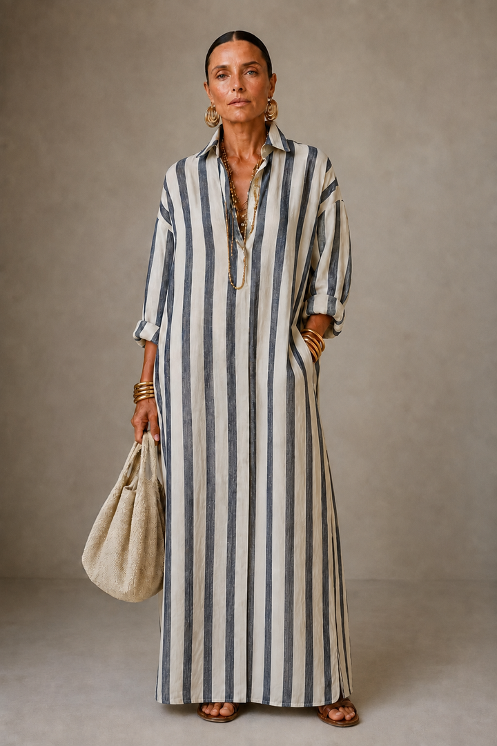 Nola – Striped Collared Maxi Dress