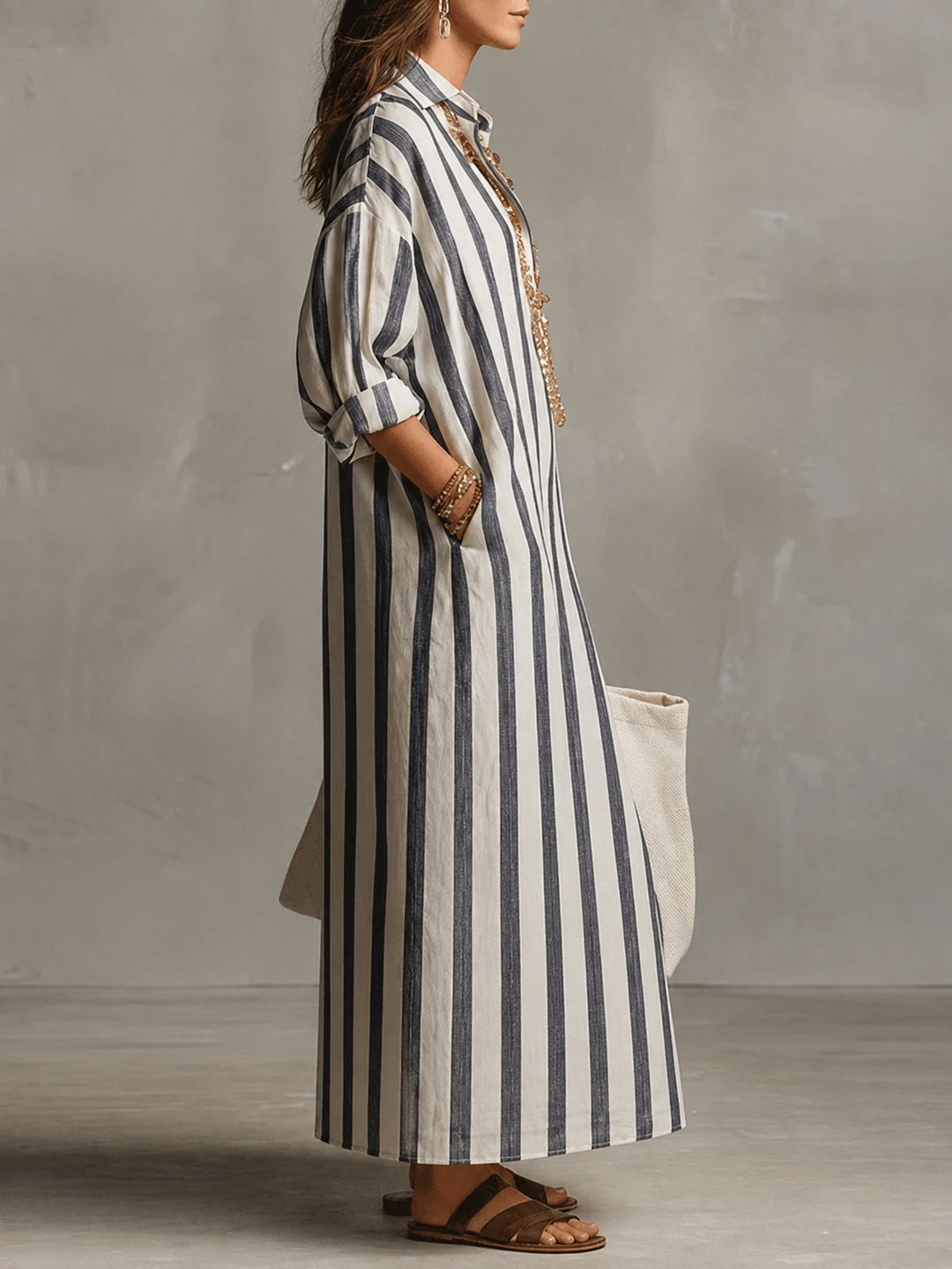 Nola – Striped Collared Maxi Dress
