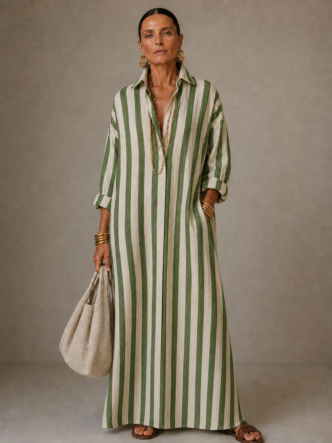 Nola – Striped Collared Maxi Dress