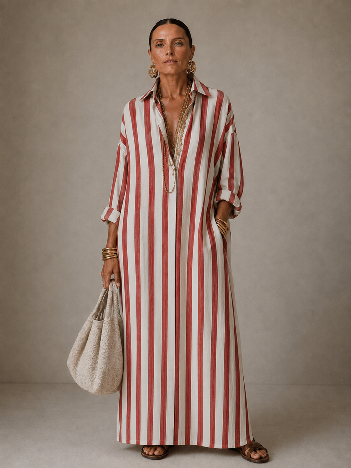 Nola – Striped Collared Maxi Dress