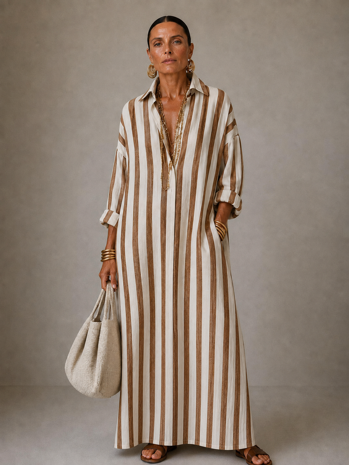 Nola – Striped Collared Maxi Dress