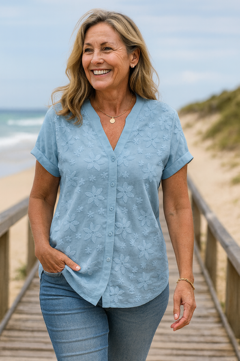 Annabella | Natural Cotton-Linen Top