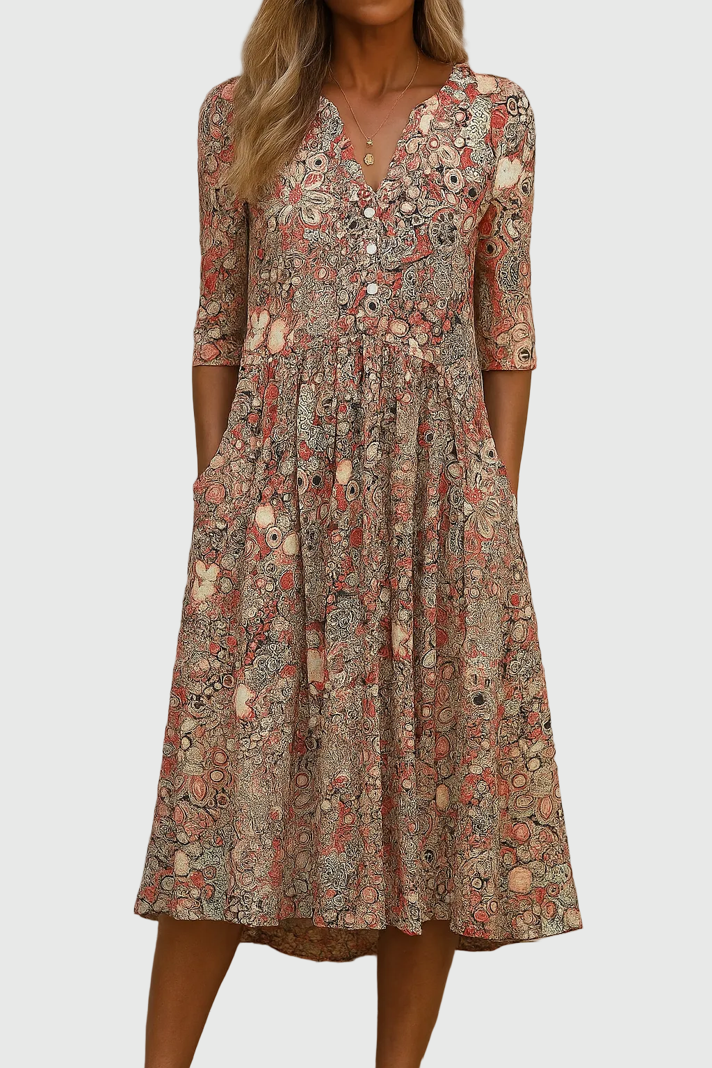 Tahiti | Graceful V-Neck Elegance Midi Dress