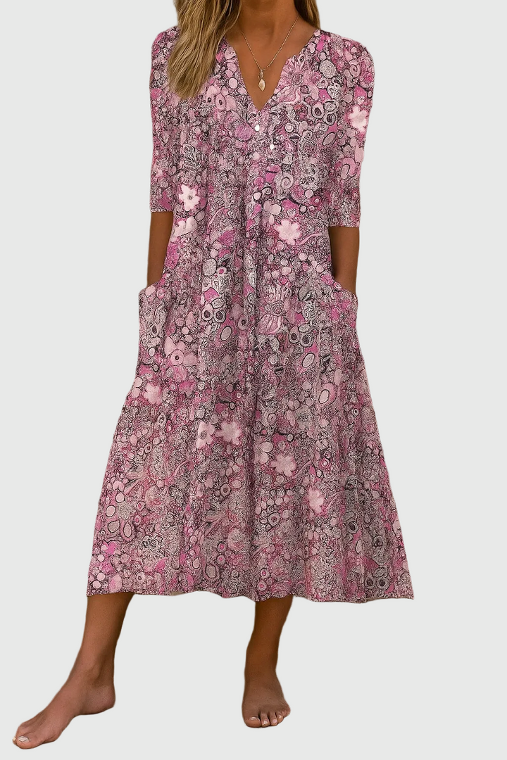 Tahiti | Graceful V-Neck Elegance Midi Dress