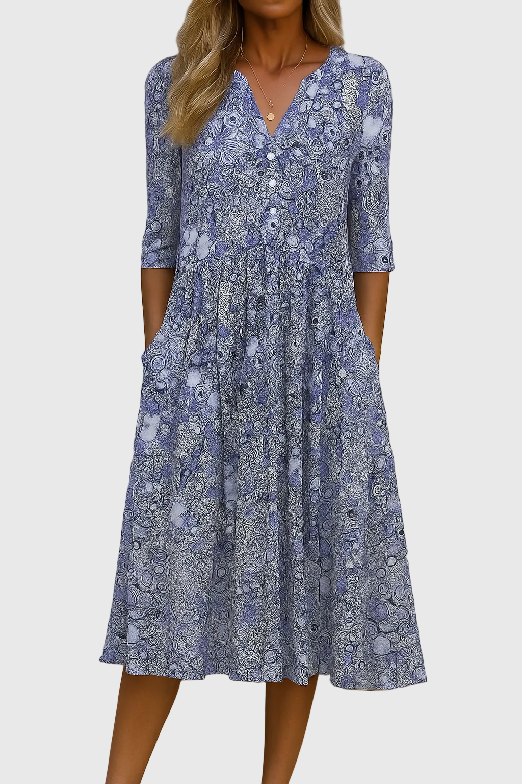 Tahiti | Graceful V-Neck Elegance Midi Dress