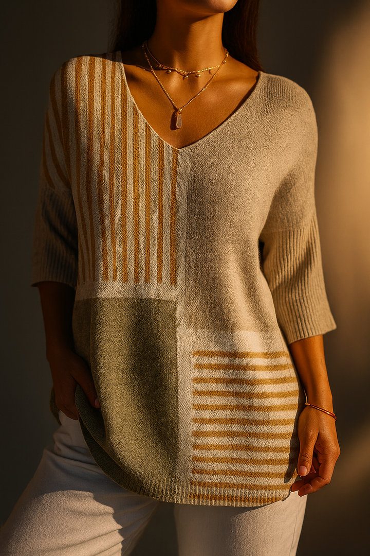Eileen | Abstract Geometric Pattern Art Print Casual Knit Pullover
