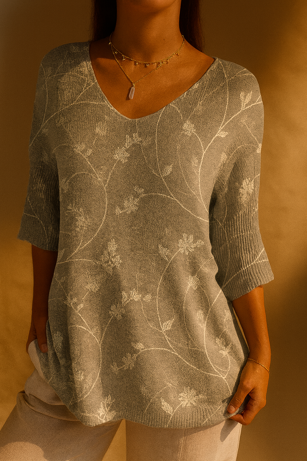 Maya | Vintage Floral Art Casual Pullover Knit