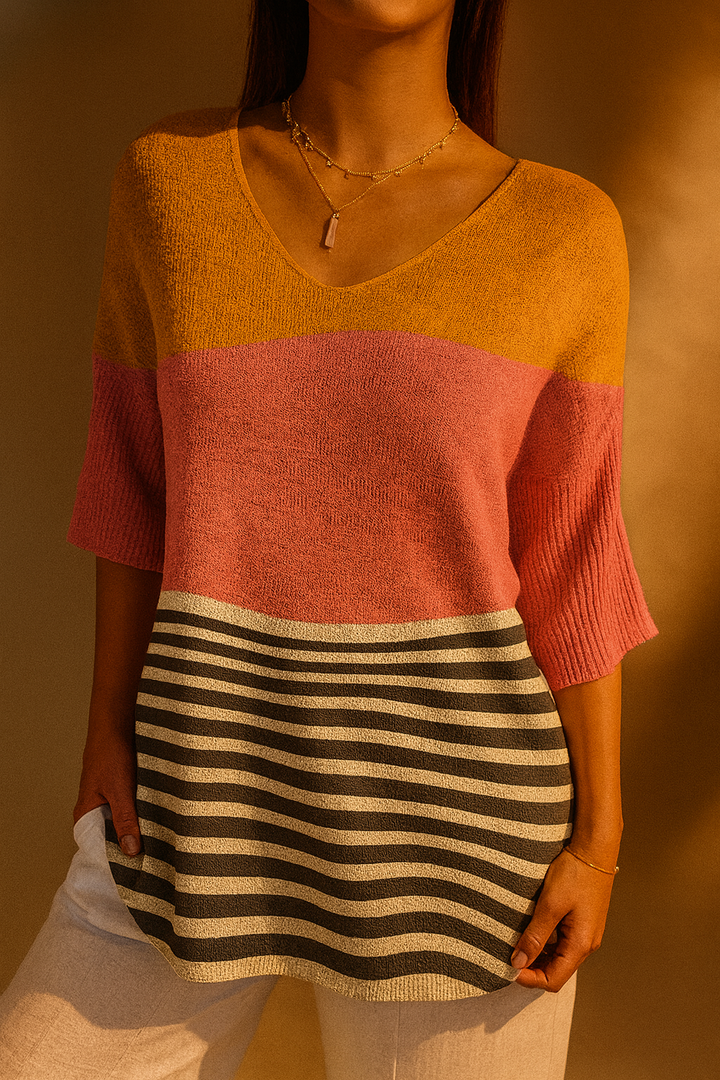 Judith | Abstract Line Pattern Art Print Casual Knit Pullover