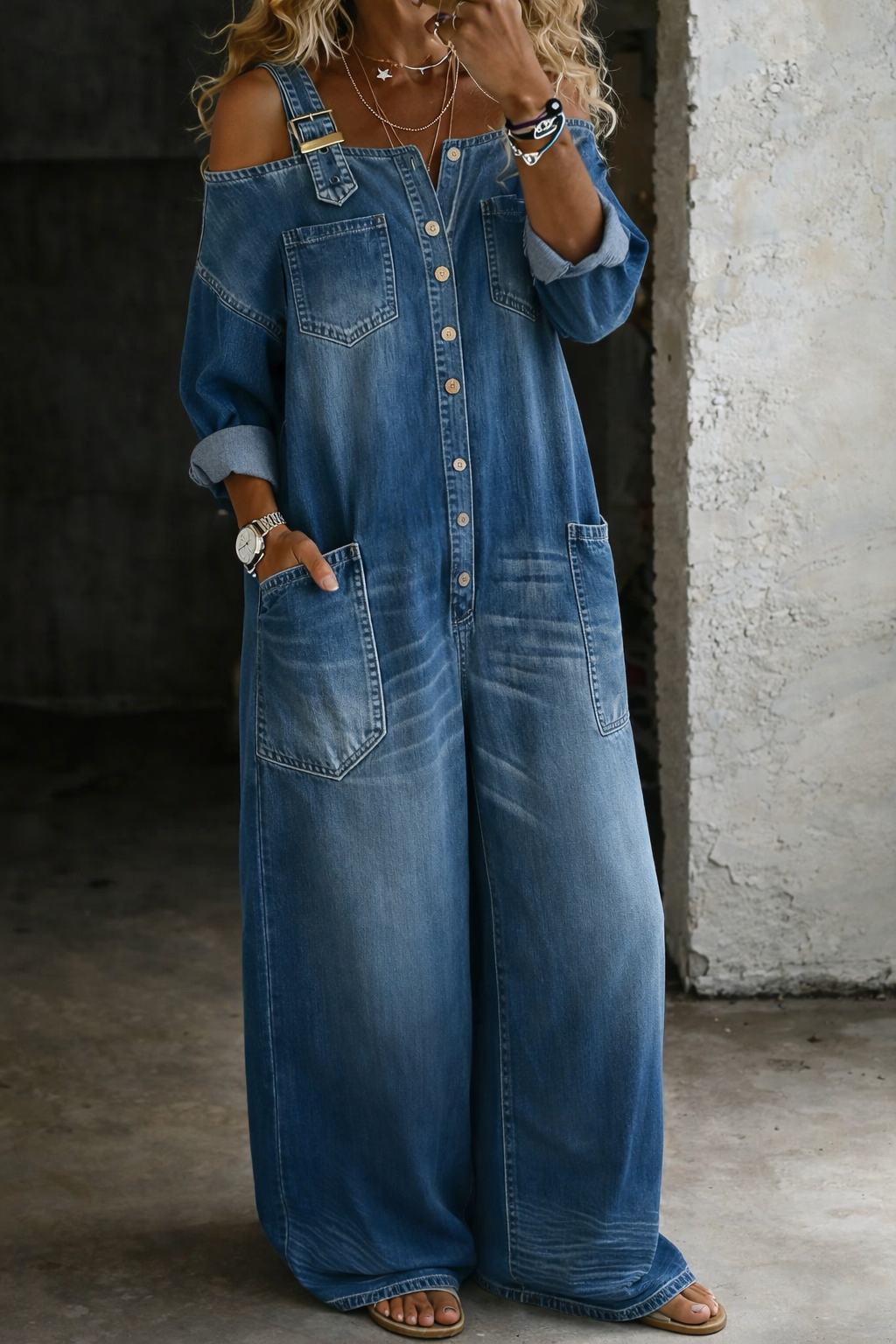 Penelope | Off-Shoulder Denim Jumpsuit