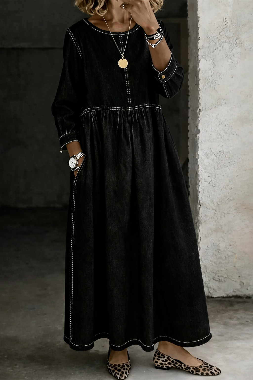 Olivia | Round Neck Denim Dress