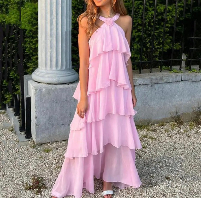 Adriana | Halterneck Ruffle Maxi Dress