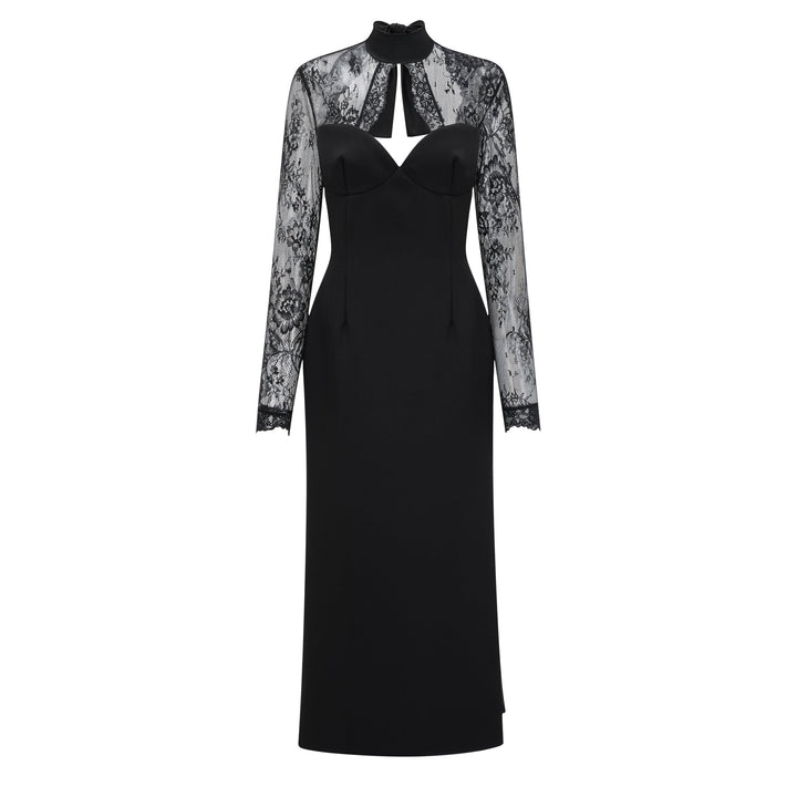 Lorelai | Lace Panel Maxi Dress – Black