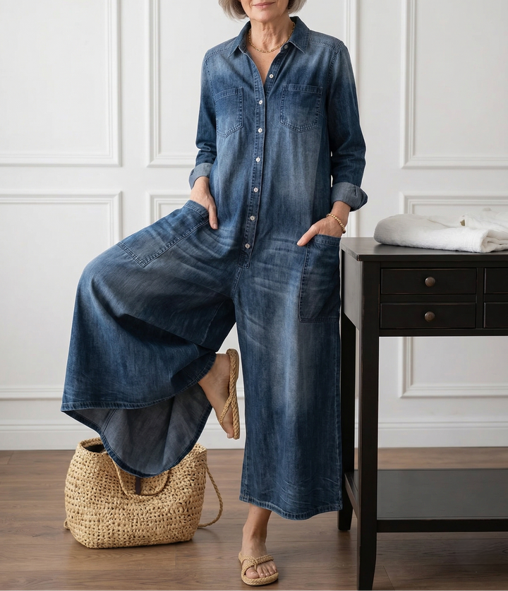 Evelyn | Button Denim Jumpsuit