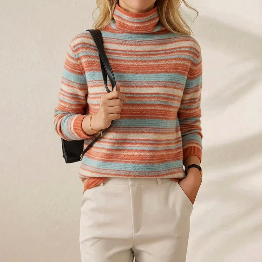 Marcella – Striped Turtleneck Knit Sweater