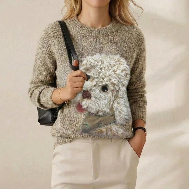 Deborah – Knit Sweater with Fluffy Dog Motif