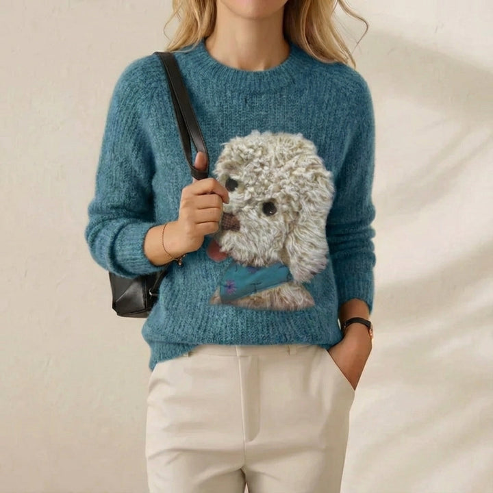Judith – Knit Sweater with Fluffy Dog Motif