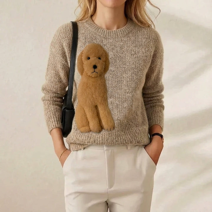 Julia – Knit Sweater with Puppy Appliqué