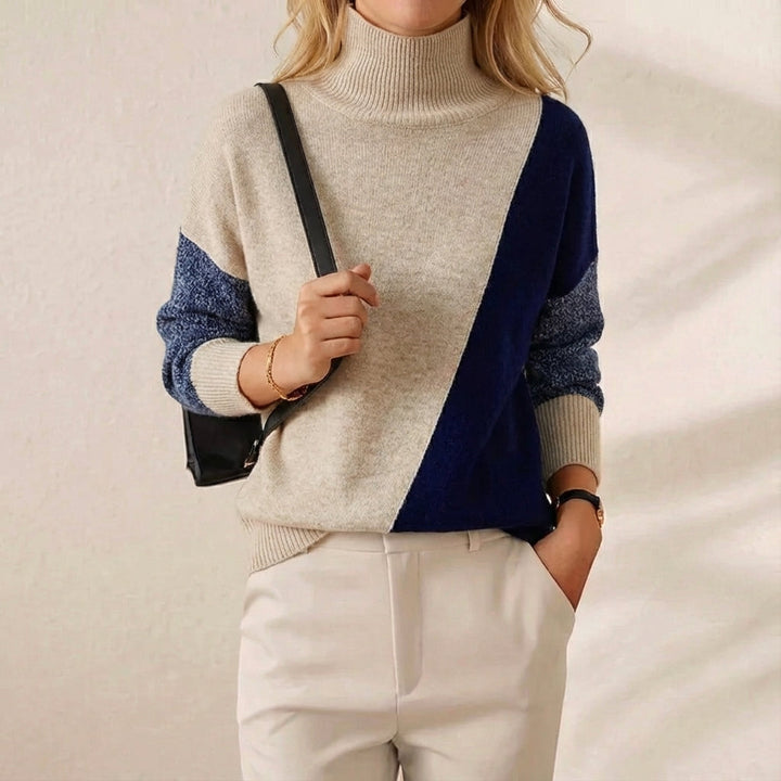 Leslie – Color-block Turtleneck Knit Sweater