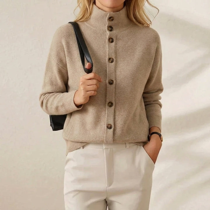 Zelma – Button-Up Mock Neck Knit Cardigan