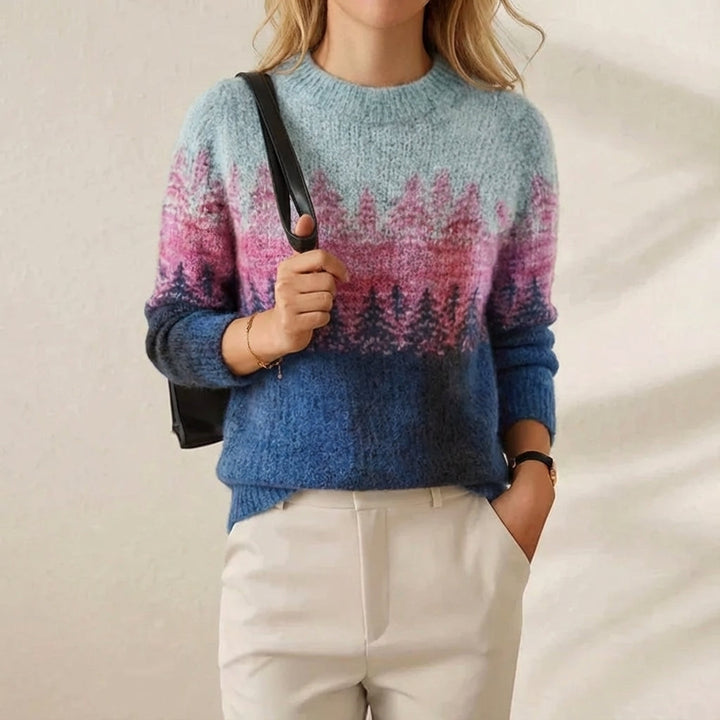 Kathleen – Forest Scene Gradient Knit Sweater