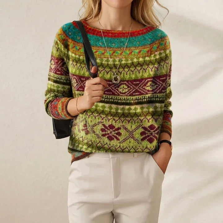 Idelle – Fair Isle Knit Sweater with Tribal Pattern