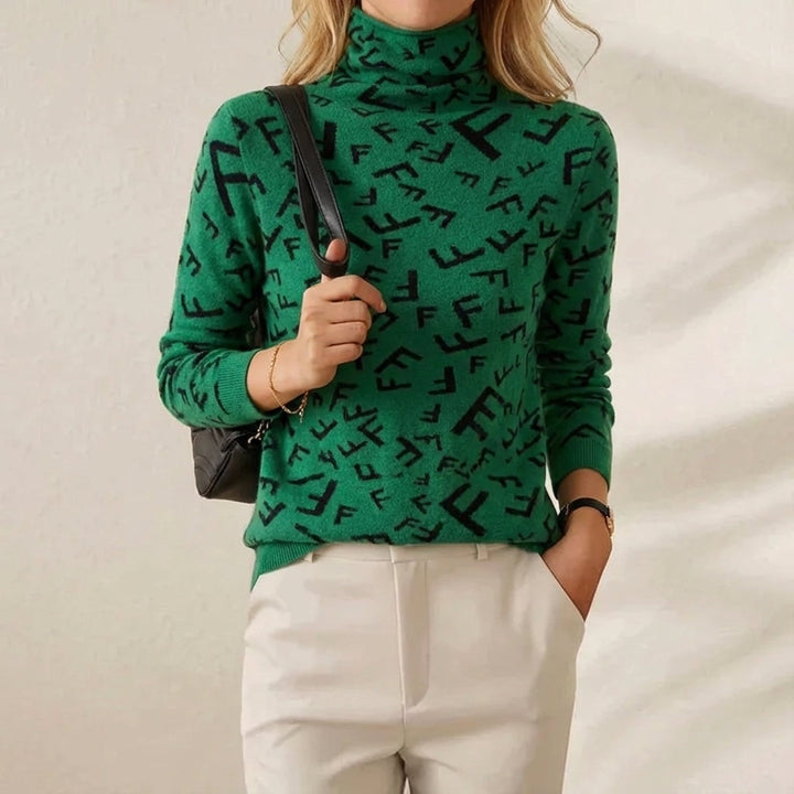 Jodi – Monogram Print Turtleneck Sweater