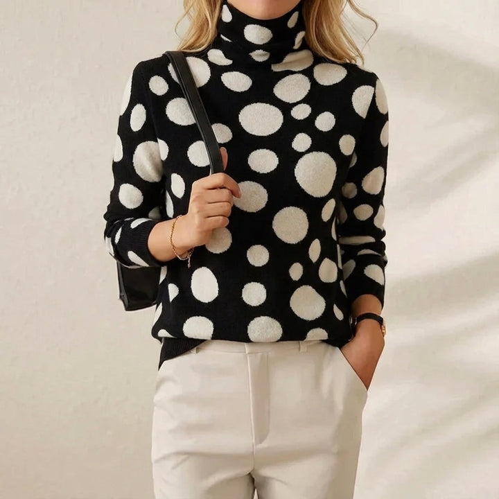 Sharlene – Polka Dot Turtleneck Knit Sweater