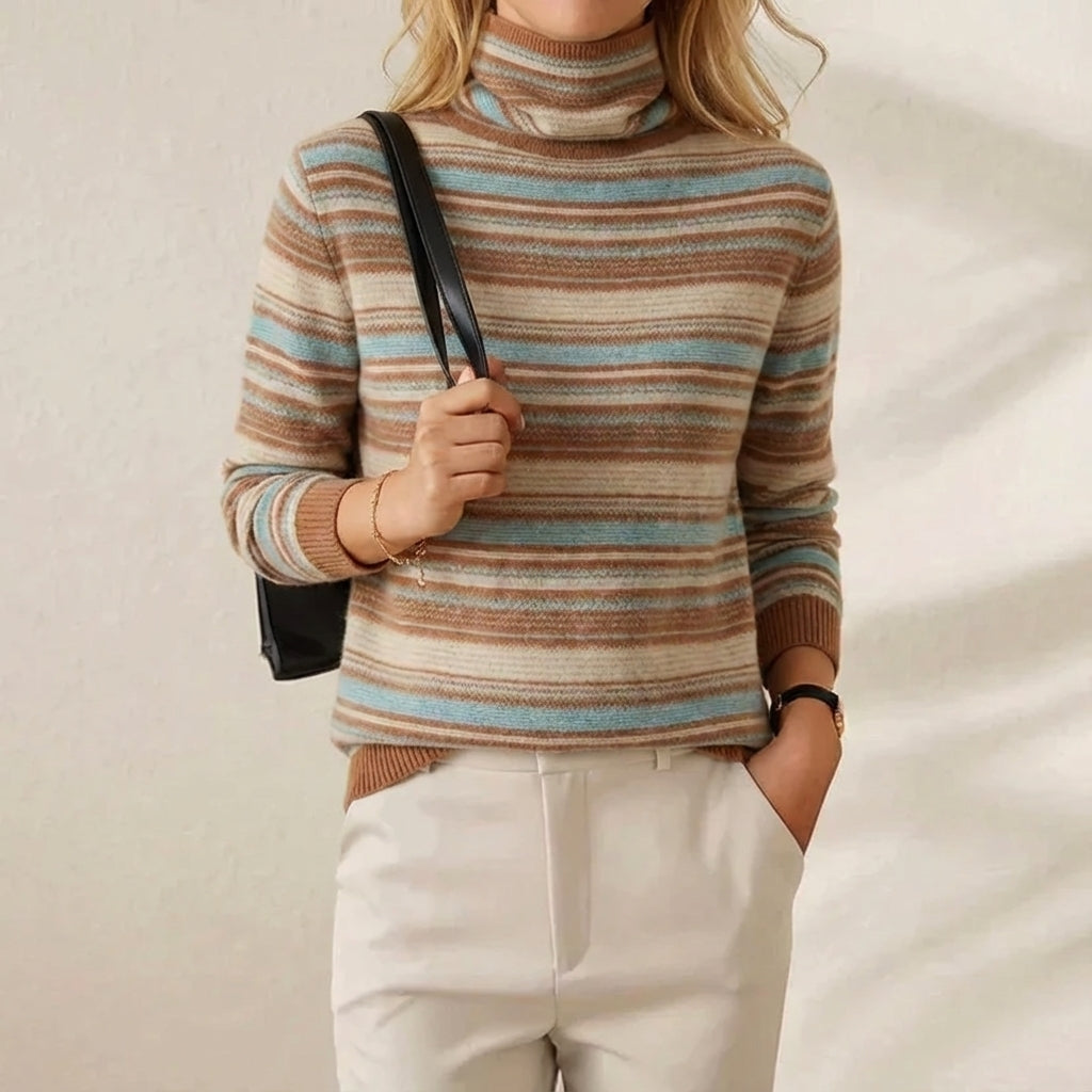 Marcella – Striped Turtleneck Knit Sweater