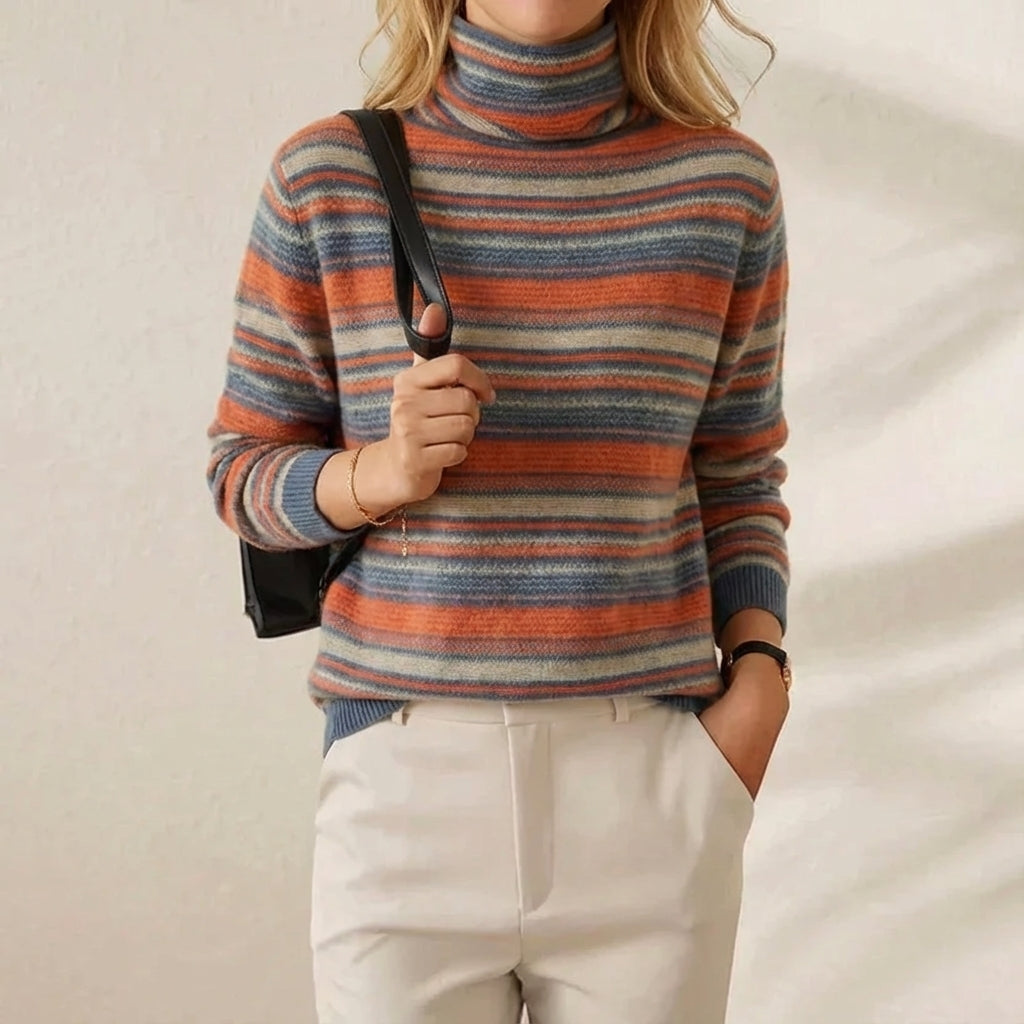 Marcella – Striped Turtleneck Knit Sweater