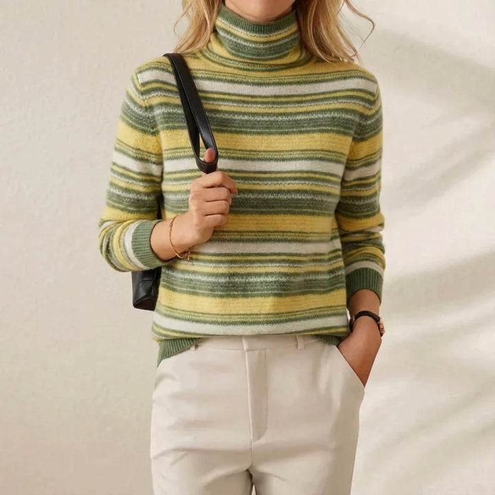 Marcella – Striped Turtleneck Knit Sweater