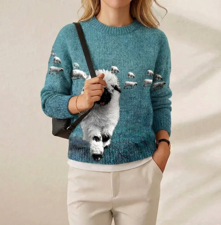 Diane – Knit Sweater with Sheep Print