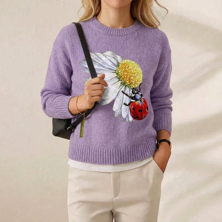 Kendall – Knit Sweater with Daisy and Ladybug