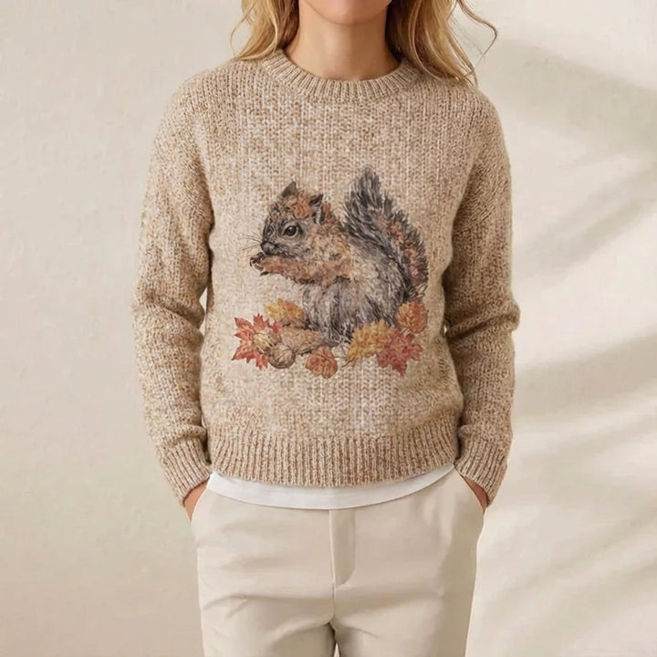 Sandra – Squirrel Autumn Print Knit Sweater