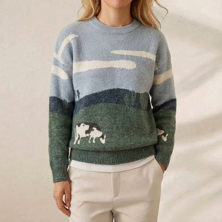 Paula – Scenic Landscape Intarsia Knit Sweater
