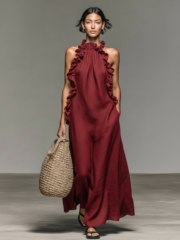 Gladys – Ruffle Halter Maxi Dress