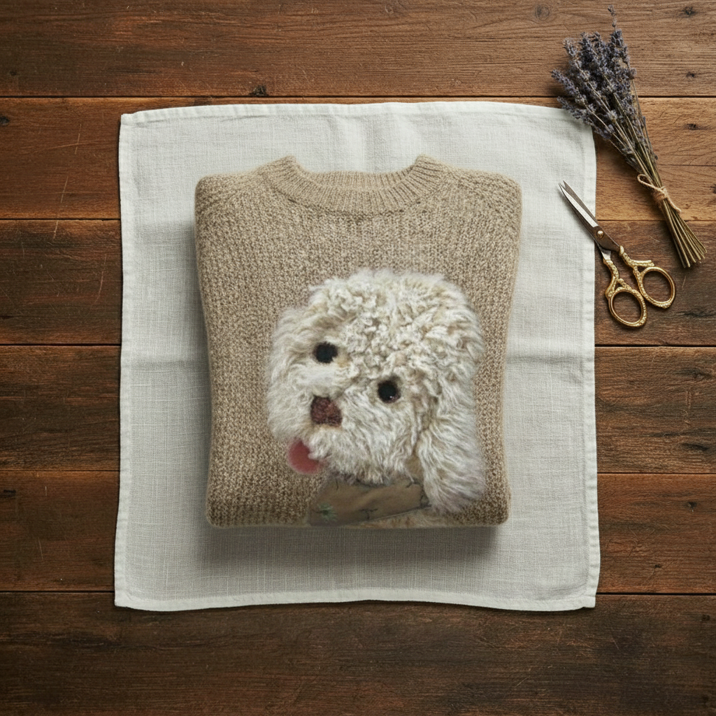 Deborah – Knit Sweater with Fluffy Dog Motif