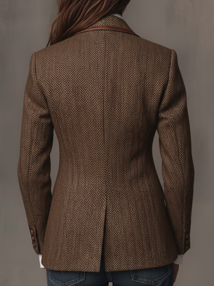 Carleen – Herringbone Blazer with Printed Panels