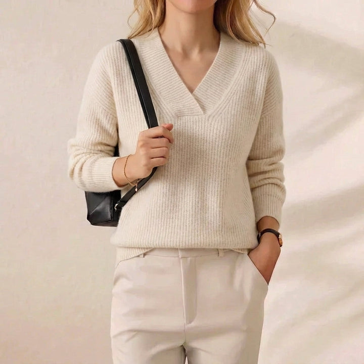Marie – Ribbed V Neck Pullover Sweater