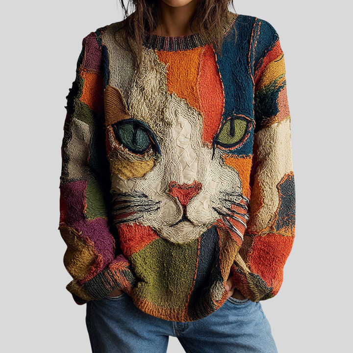 Angela – Artistic Cat Print Statement Sweater