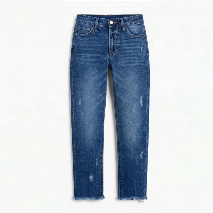 Wilma – Straight Leg Cropped Fringed Jeans