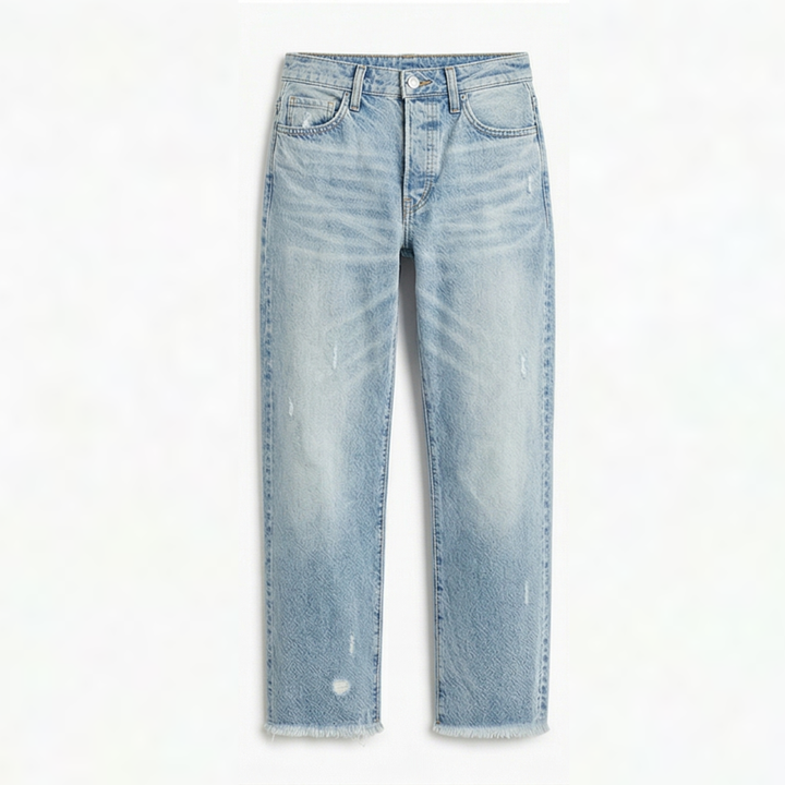 Wilma – Straight Leg Cropped Fringed Jeans