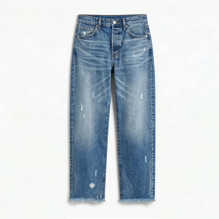 Wilma – Straight Leg Cropped Fringed Jeans