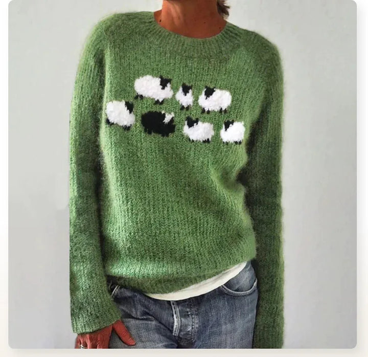 Marie – Charming Sheep Intarsia Knit Sweater