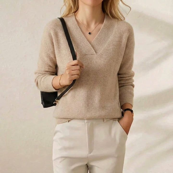 Nola – Ribbed V-Neck Knit Sweater