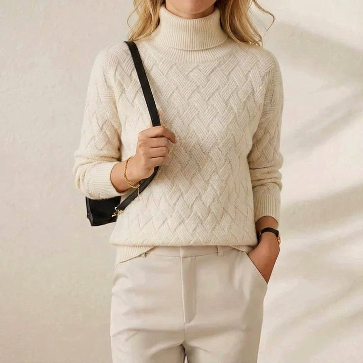 Teresa – Turtleneck Herringbone Knit Sweater