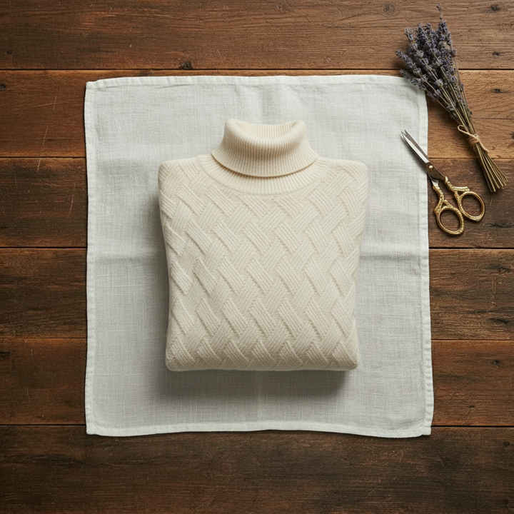 Teresa – Turtleneck Herringbone Knit Sweater