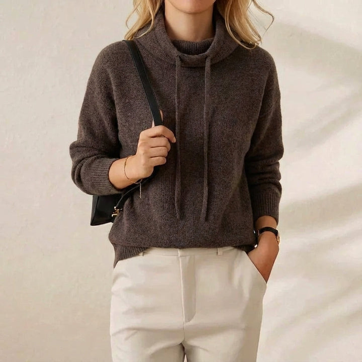 Mae – Cowl Neck Drawstring Knit Sweater